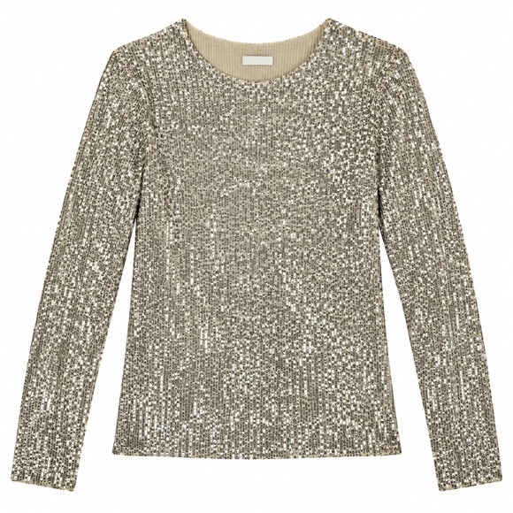 Free People Tops - Intimately Free People Sequin Top Champagne Gold Long Sleeve Mesh Blouse M